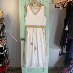 NWOT Chico's White Sleeveless Maxi Lined w/Knit Detail Dress Sz0 Pockets!